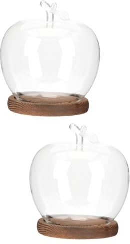 Zerodeko 2pcs Garden Cloche Dome Glass Cover Base Wood Stand Craft Display for Home Decor
