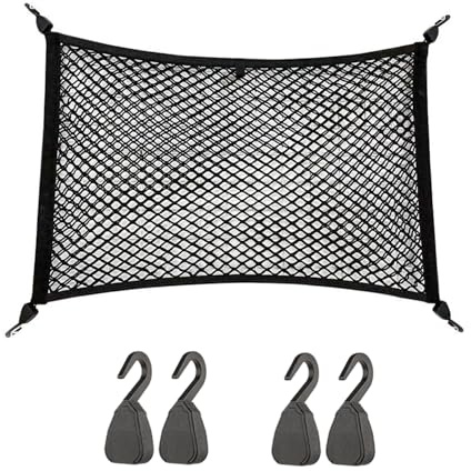 JT-HLM Cargo Net Stretchable, Nylon Mesh,Adjustable Elastic Car Boot Net, Double-layer Luggage Fixed Net with 4 Hooks with Hook for SUVs, Cars and Trucks (80x100cm)