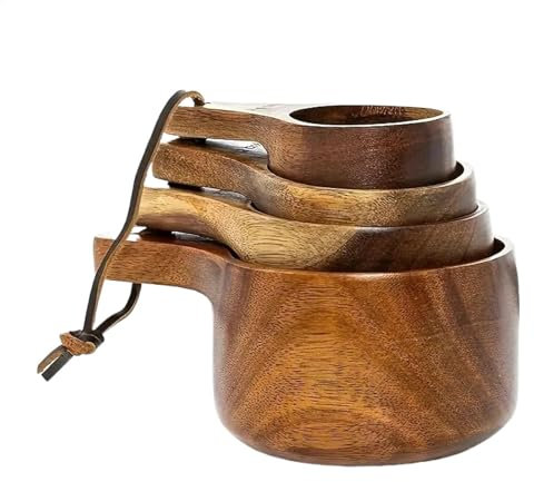 Tazas medidoras de madera, cucharas medidoras de madera, cuchara de madera, cuchara de café, granos de café, azúcar y sal, accesorios de medición de miel
