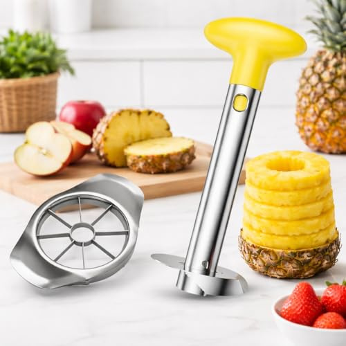 Pineapple Corer and Slicer Stainless Steel – Fruit Cutter and Slicer Tool, Easy Pineapple Cutter Peeler for Fast Slicing, Mango Slicer & Fruit Shape Cutters for Kitchen