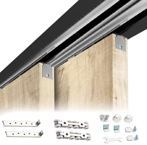 ERRULAN 96 72 60 48 In Closet Sliding Door Track Kit, Heavy Duty Bypass Closet Door Hardware with Soft Close Mechanism, Aluminum Pocket Doors Track Rail Set for 2 Doors System(Black,60in/152.4cm)