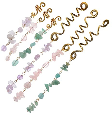 Vaguelly Dreadlock Accessoires Haarschmuck 6 Stück mit Jadeanhänger aus Legierung und Haarspiralring Bleibt Sitzen Stilvoller Flecht für Zöpfe für Damen