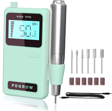 PDGROW Ponceuse pour Ongles Professionnelle 50000 RPM pour Manucure Pédicure Electrique Portable Rechargeable avec 6 Embouts et Affichage LED pour Domicile/Salon, Retirer Vernis/Gel(Beige)