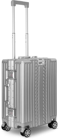 WINLIFE Größe M Reisekoffer Alu-Rahmen mit ABS & TSA Nummern-Schloss 53cm Kabinentrolley | Handgepäck Farbe-Silber
