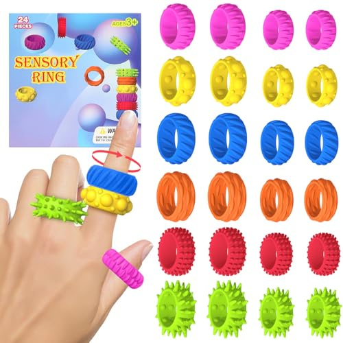 Lot de 24 Anneauxs Sensoriels en Silicone, Anneaux Fidget Toy, for Anxiety Relief Therapy, Anneaux en Silicone pour L'anxiété, pour la Classe, Jouets Sensoriels pour Apaiser L'anxiété