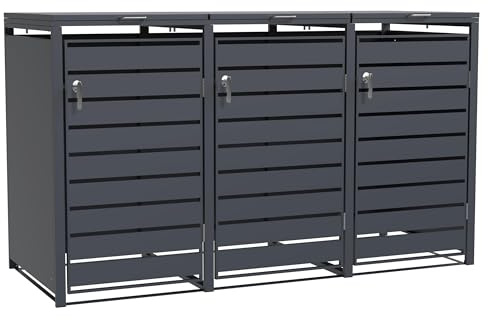 ESTEXO Mülltonnenbox Mülltonnenverkleidung bis 240 L Behälter und Unterstand für Mülltonnen abschließbar Müllbox Aufbewahrungsbox Anthrazit (3 Türen)