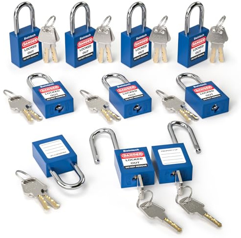 Bwintech 10 pezzi 38 mm con chiavi diverse Lucchetto di sicurezza blu scuro Lockout Tagout Lock per stazioni e dispositivi Lock Out Tag Out