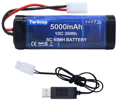 Tosiicop RC NiMH Akku 7.2V 5000mAh - 7.2 Volt RC Auto Akkus kompatibel mit Tamiya Stecker Ferngesteuertes Auto Akku für Remote Control Car LKW Monster Trucks Boot Buggy Aeroplane