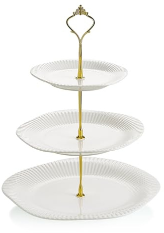 Swuut 3-stöckiger Keramik-Cupcake-Ständer, Dessert-Kuchenständer Servierplatte für Teeparty & Hochzeit (Weiß)