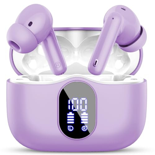 Wireless Earbuds, Bluetooth 5.4 Headphones In Ear with 4 ENC Mic, Ear Buds Noise Cancelling 3D Bass Stereo, Bluetooth Earbuds 36H Playtime, NEW Earphones IP7 Waterproof, Customization via App, Violet