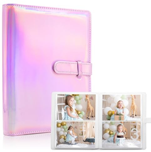 6x4 Photo Album – 152 Pockets Vegan Leather Cover Memory Album Book, Suitable for Family Wedding Boys Girls and Babies Storage (Magic Pink)