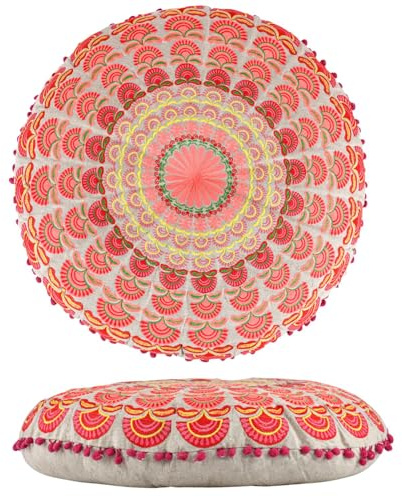 Boho Bodenkissen Garet handgefertigt aus Baumwolle in Orange 60 cm