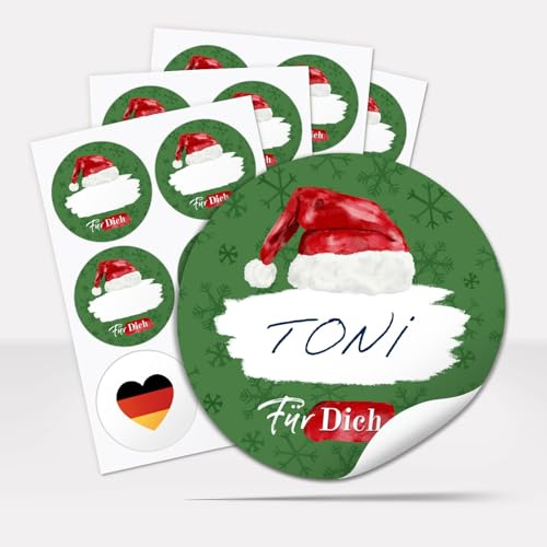 Geschenkaufkleber Weihnachten zum Beschriften (24 Aufkleber) Weihnachtsetiketten Rund 6 cm - Grün Für Dich - weihnachtliche Deko Sticker Geschenke Pakete Briefe
