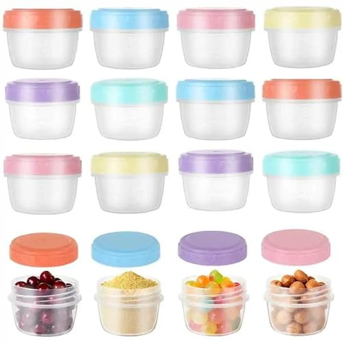 Kievano Juego de 12 Mini Recipientes con Tapa, 80 ml, Sin BPA, Herméticos, Apilables, Aptos para Microondas, Perfectos para Salsas, Snacks y Papillas