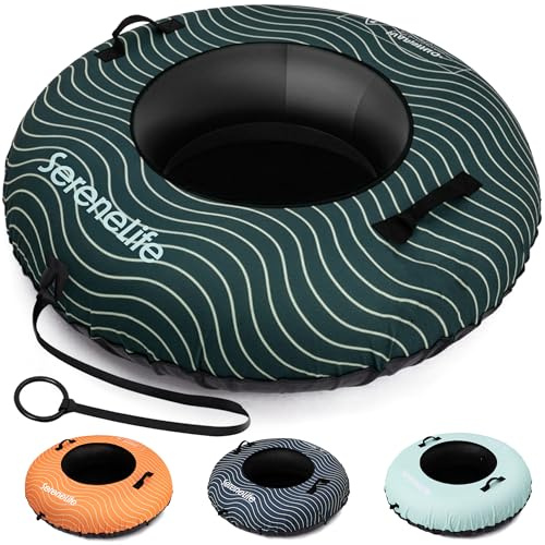 SereneLife Slitta da Neve, Slittino da Neve 112 cm, per Tutte le Età, in Discesa per Sport Invernali, Tubo in Gomma, Rivestimento Oxford, Fondo PVC Rinforzato e Cinghia di Traino
