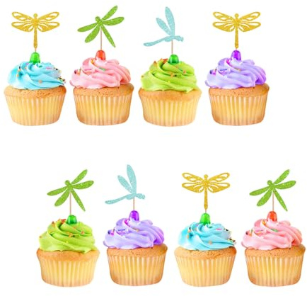 24pcs Dragonfly Cupcake Toppers, Insect Birthday Cupcake Toppers, Insect Dragonfly Cake Decoration for Bridal Shower/Garden Theme Party Decoration