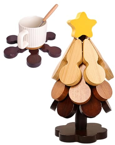 Sottopentola pieghevole in legno con albero di Natale, sottobicchieri per bevande con supporto, per caldi, pentole, ciotole, teiere, natalizi
