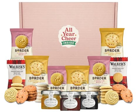 All Year Cheer Luxury Biscuit & Jam Gift Box – Letterbox Treat Hamper with Biscuits, Shortbread & Mini Jams – Afternoon Tea Gift Set for Couples, Friends & Families