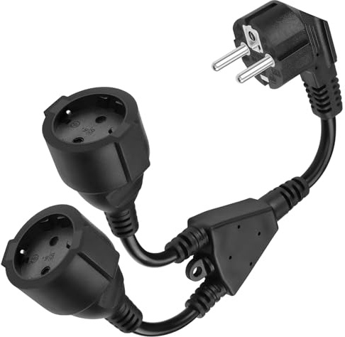 Verlängerungskabel, Kabel Verlängerung mit steckdosenverteiler 2 Fach, 2-in-1 Schuko 250V/16A, 3 x 1.5mm² Kabel Verlängerung, Mehrfachstecker für Steckdose für Zuhause, Büro, Lagerhaus(Schwarz)