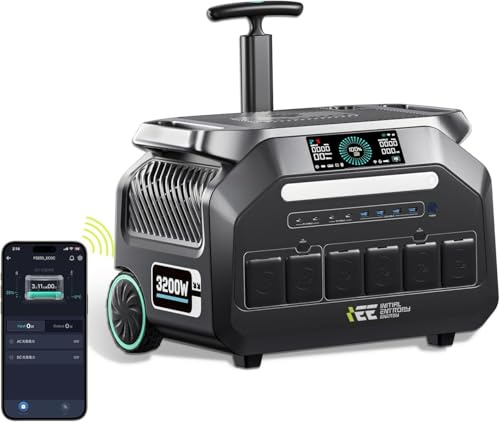 IEE 3200W (6400W) Centrale Elettrica Portatile P3200, 2048Wh Generatore Solare con Batteria LFP4, Controllo APP, Ricarica 0-80% in 45 min, 16 Porte, Portable Power Station per casa, Campeggio e Camper