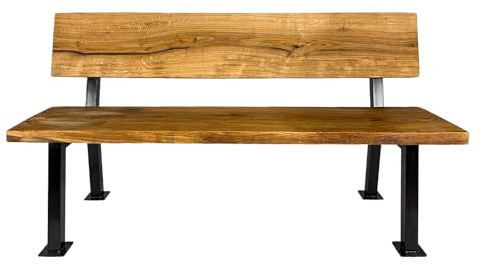 H. Pawlik GmbH Sitzbank Park, aus Massivholz Eiche und einem stabilen Stahlgestell, Holzbank, geölt für Innen und Außen (170cm)