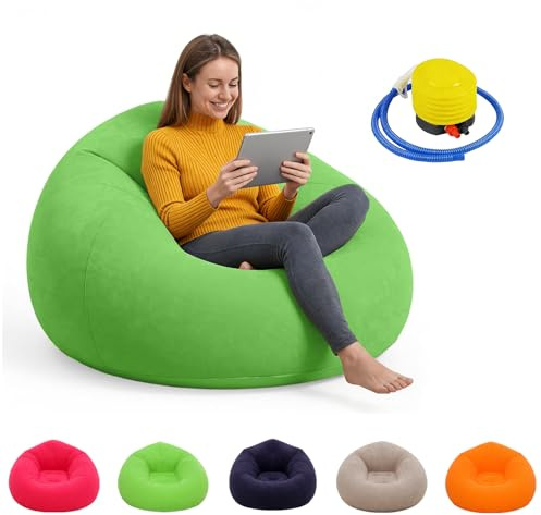 MeYuxg Aufblasbarer Sitzsack mit Einer Pumpe,Sessel Aufblasbar,Superweich Waschbar,Air Sofa Schlafzimmer Sitzsack,Tragbare Klappbare Camping Couch für Camping Garten Strand Innen-Außen(Grün)