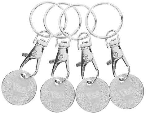 Zerodeko Shopping Cart Coin Keychain Trolley Token Keyring Set 4pcs Stainless Steel Portable Supermarket Trolley Tokens Key Holder for Grocery Shopping