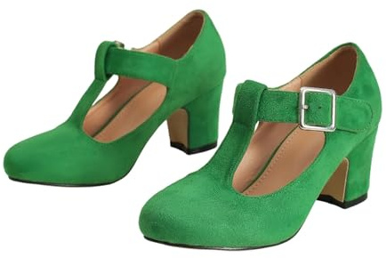 Mary Jane Zapatos de tacón alto para mujer, elegantes zapatos de plataforma con doble correa y lazo, punta redonda, zapatos de baile, tacón de bloque, pies anchos para Oktoberfest Dirndl
