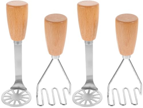 OSALADI 4 st. potatisstötare i rostfritt stål - potatis-, avokado- och bönpress med trähandtag, kraftiga matmosare för köksredskap