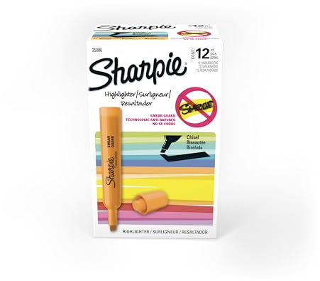 Sharpie Tank Style Highlighters, Chisel Tip, Fluorescent Orange, Box of 12