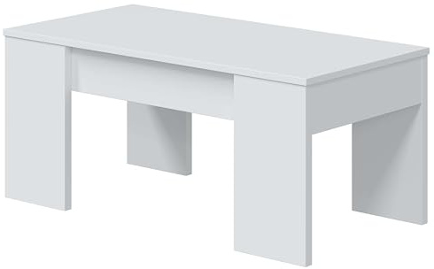 Habitdesign – Mesa de Centro Elevable para Salón o Comedor, Mesa de Café Elevable, Color Blanco Artik, 100x50x45–57 cm - Modelo Coffee Table