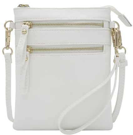 Solene Women's Faux Leather Organizer Multi Zipper Pockets Handbag With Detachable Wristlet Crossbody Bag-WU002(White)