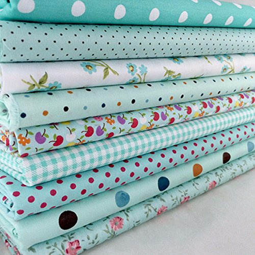 9 Stück Baumwollstoff Tuchbündel Textilien Patchwork Stoffe DIY Baumwolltuch Türkis 50x50cm