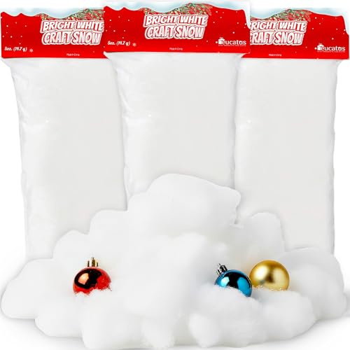 Eucatus 3 Pack Fake Snow Fluff Sheet – 45 sqft Fluffy Cotton-Like Christmas Snow for Mantle, Tabletop, Winter Village, Tree Base & Nativity Display Decoration