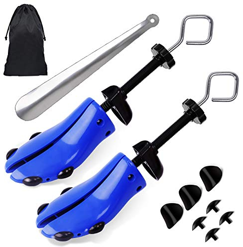 Shoe Stretcher, Pair of 4-way Adjustable Shoe Widener Expander to Stretch Length Width Height for Wide Feet, Tough Plastic Shoe Tree Shaper with Bonus 12 Bunion Plugs, Large