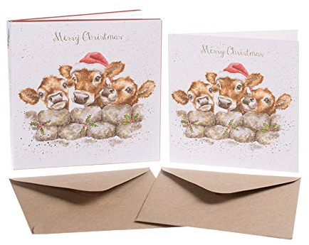 Wrendale Designs by Hannah Dale - „Christmas Calves“ - Weihnachtskarten-Schachtelset - 8 Stück