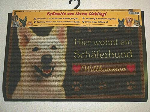 Pfronten Fußmatte Schäferhund weiß (47), Fußabtreter, Türvorleger, Türmatte wetterfest, Hund