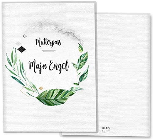 OLGS Mutterpasshülle 3-teilig personalisiert Tropical Green | Baby Schwangerschaft Geschenkidee Schutzhülle für den Mutterpass (Hülle für den deutschen Mutter-Pass personalisiert, 02)