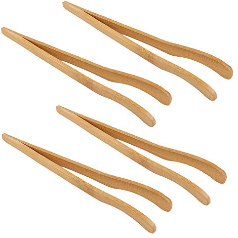 4 Pieces 7.08 Bamboo Tongs Bamboo Tea Tongs Bamboo Toaster Tongs Kitchen Food Tongs Eco-Friendly Curved Arms Chinese Tea Tongs for Tea Toast Bread Fruits Pickles