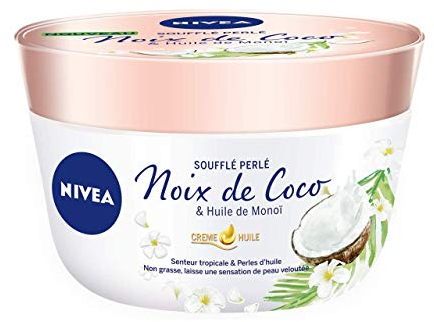 NIVEA Baume Corps Soufflé Perlé (1 x 200 ml), soin corps hydratation 24 h, baume hydratant à l'huile de monoï et au parfum tropical de noix de coco