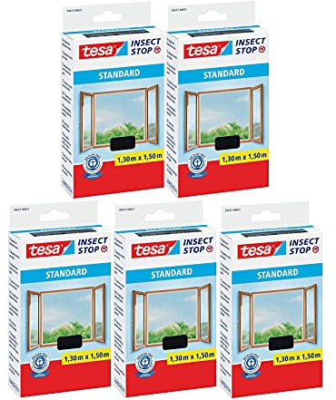 tesa Insect Stop Standard Fliegengitter für Fenster - Insektenschutz zuschneidbar - Mückenschutz ohne Bohren - Fliegen Netz anthrazit
