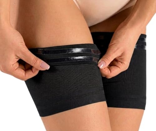 Sesto Senso Lisas y Sexys Bandas Femeninas para los Muslos Contra Rozaduras con Bandas de silicona de soporte en el interior Negro 70-75 XL