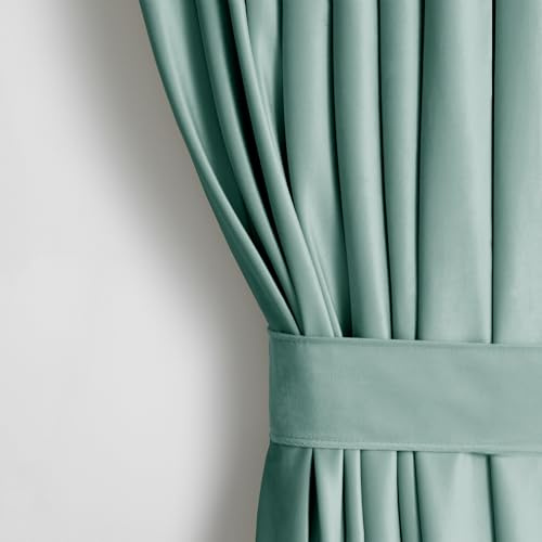 AmeliaHome Restilo Set Vorhang H 245 x B 140 cm mit Raffhalter 54 x 10 cm Velvet Optik Minze 1 St. Ösenschal Samt Halbverdunkelungsvorhang Fensterdekoration Dekoschal Dekorvorhang