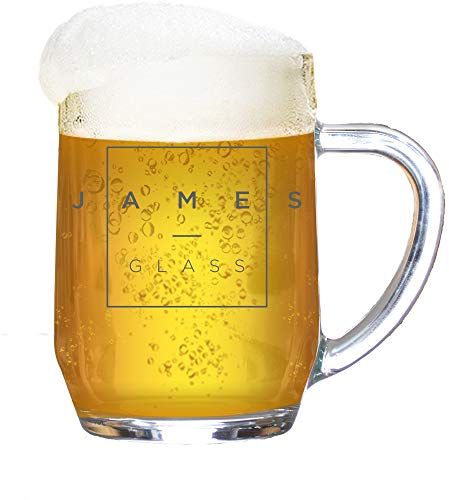 GiftsOnline4U Personalised Tankard Glass Stein Engraved 1 Pint Beer Tanker Men Handle Minimal Name Gift Box 590 ml
