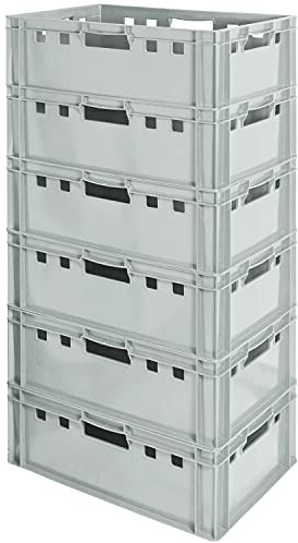 6 Stück E2 Fleischkisten Kisten Eurobox Lebensmittelecht Metzgerkiste Box Aufbewahrungsbox Kunststoff Wanne Plastik Stapelbar Lagerkisten 60 x 40 Grau Kingpower