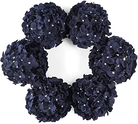 DuHouse Artificial Bigger Silk Hydrangea Flower Heads with Stem Realistic Fake Hydrangea Flower Bouquets for Wedding Home Party Garden Centerpiece Pack of 6(Navy Blue)