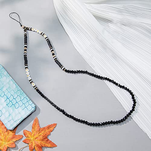 Duories Buchstabe Bunte Perlen Kette Langer Neckholder Handy Umhängeband Anti-Verlorene Handykette Acryl Schlüsselband Hängen Chian für Frauen Telefon Anhänger Handy Schmuck Handy Lanyard Schwarz