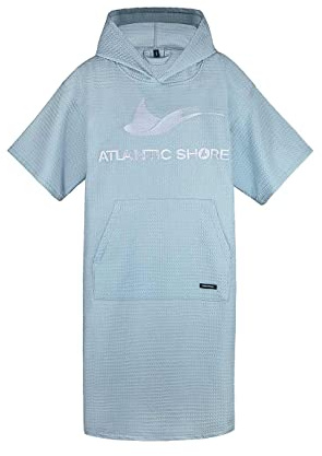 ATLANTIC SHORE | Surf Poncho | Travel Edition aus 100% Baumwolle (Waffelpiqué) | Unisex | Travel für Erwachsene in Light Blue | Long (ab 175 cm)
