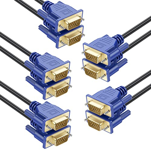 UVOOI VGA Cable 6FT 5-Pack, VGA to VGA Monitor Cable Cord 1080P@60Hz HD15 (SVGA) for Computer Monitor, Laptop, Projector, TV