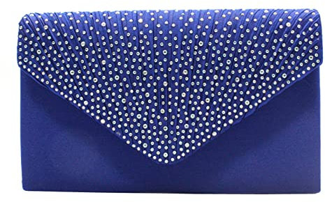 Insun Damen Clutch, Elegante Umschlag Tasche, Satin Glänzend Abendtasche mit Kette für Hochzeit Wedding Prom Party Königsblau 21 x 13 x 5 cm